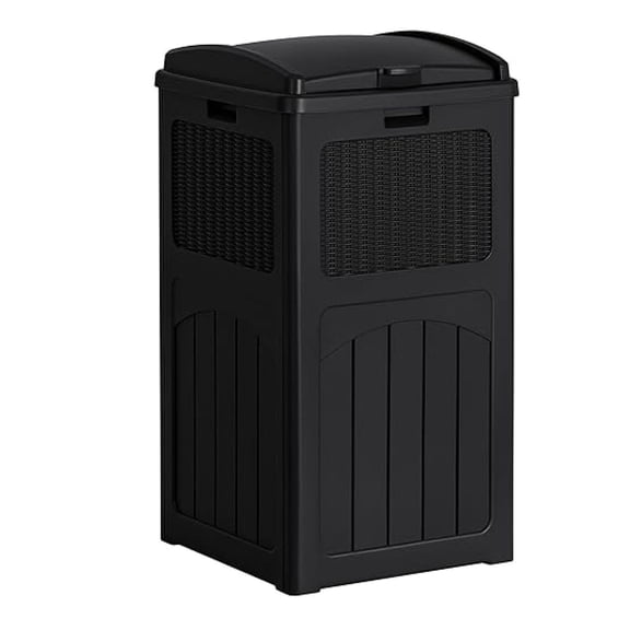 SONGMY 30 Gallon Trash Can, Resin Outdoor Garbage Can with Lid, Waterproof Hideaway Patio Waste Bins for Outside Use (Black)