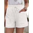 thumbnail image 4 of Women Comfy Drawstring Casual Elastic Waist Pure Color Shorts with Pockets White XXL, 4 of 8