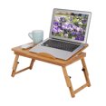 thumbnail image 4 of Bamboo Laptop Desk, Adjustable Bamboo Rack Shelf, Foldable & Light Weight Book Reading Tray Stand with Anti Slip Baffle for Home, Office, Bedroom, 4 of 8