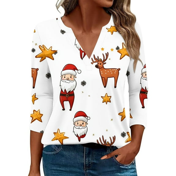 Christmas Tops for Women Tops Dressy Casual 3/4 Sleeve Shirts Cotton Bulk Women Blouses Dressy Casual Long Sleeve