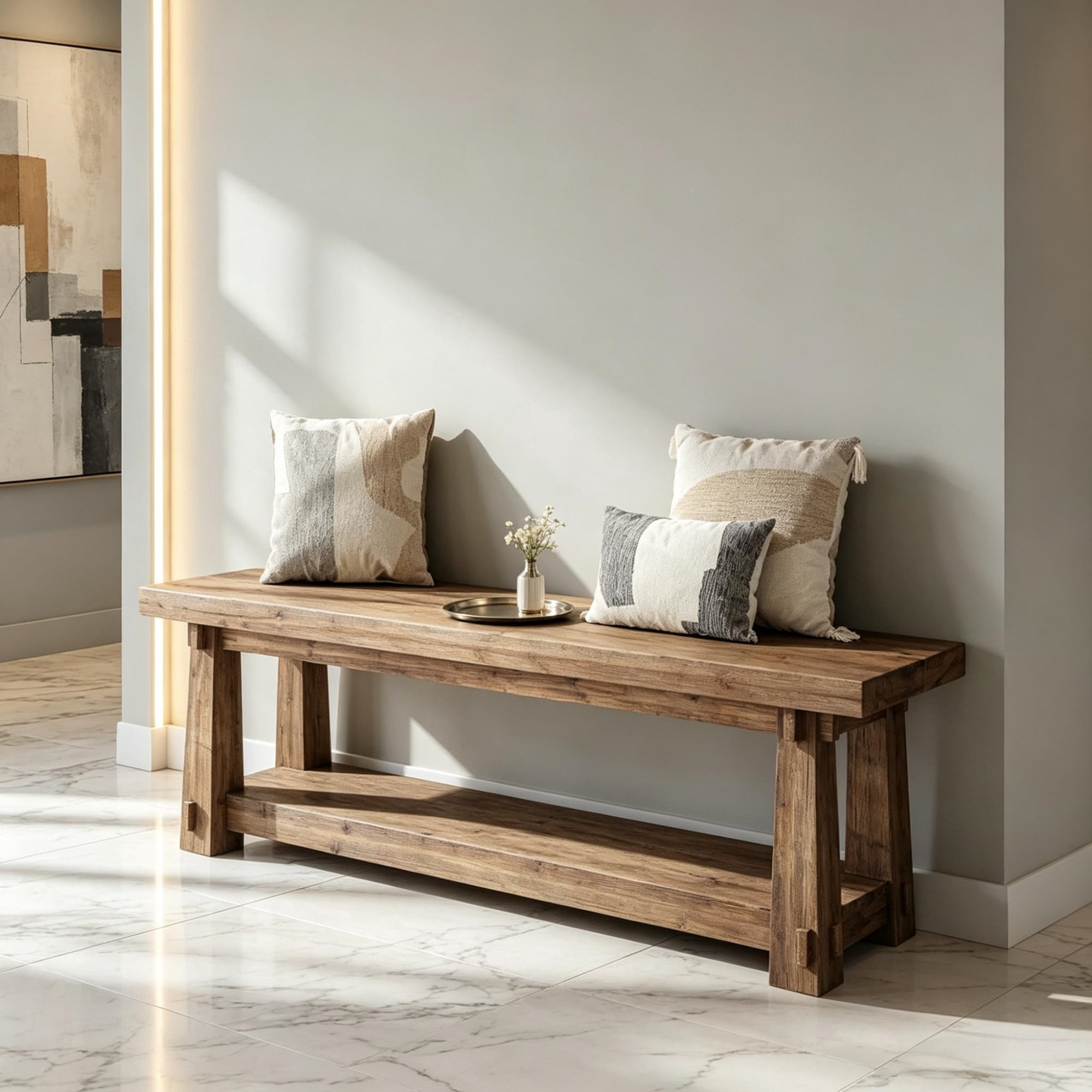 55" Entryway Bench, Narrow Shoe Organizer for Entry, Mudroom, or Living Room