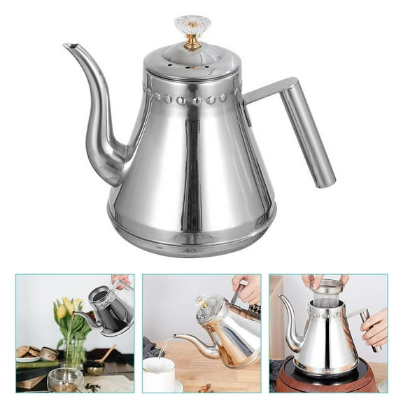 WHAMVOX Large Capacity Tea Pot Stainless Steel Tea Kettle Water Boiling Pot for Home (Silver)