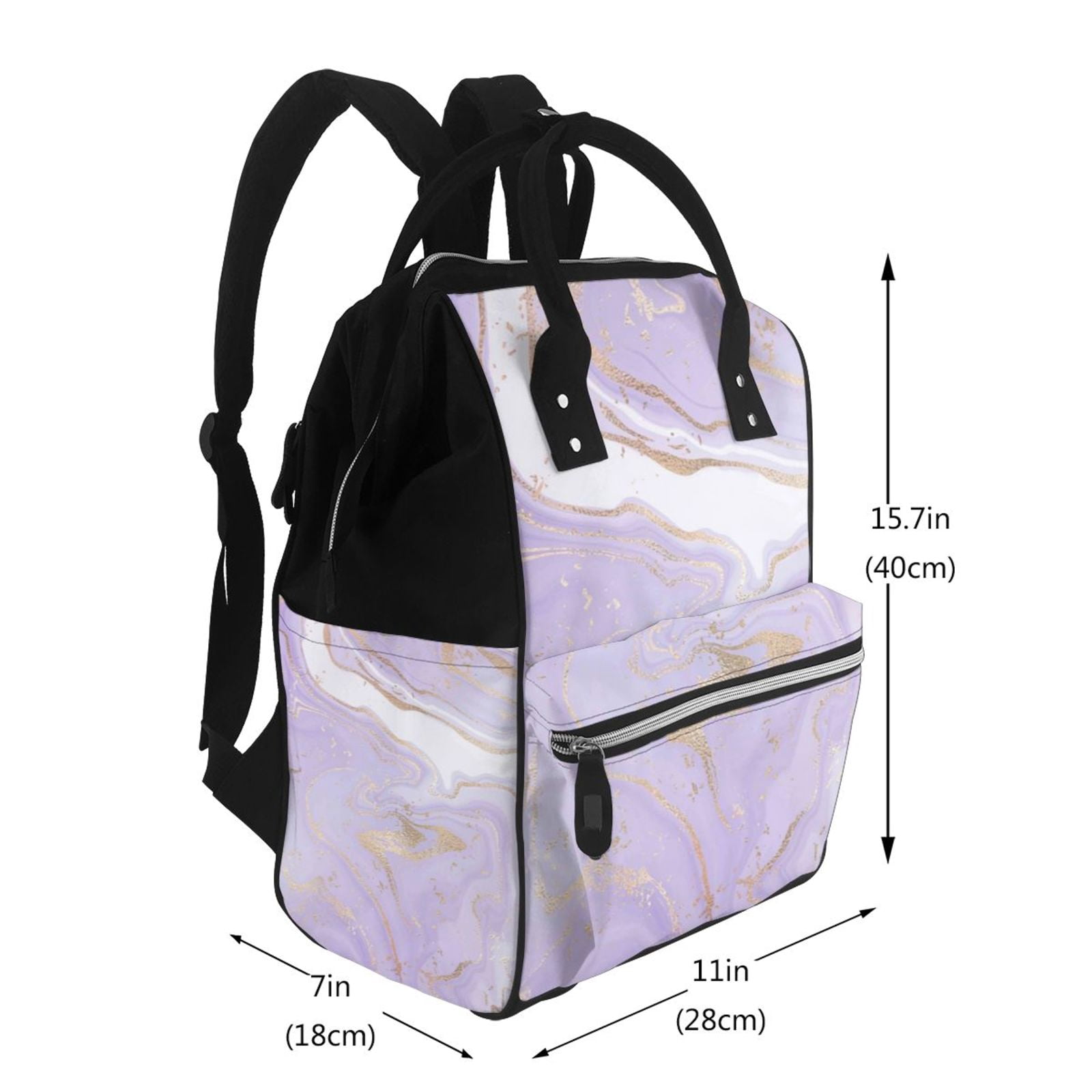 Ratiio Lavender Glitter Foil Stripes Mummy Backpack - Waterproof Twill Canvas, Large Capacity Diaper Bag with Multiple Pockets and Adjustable Straps