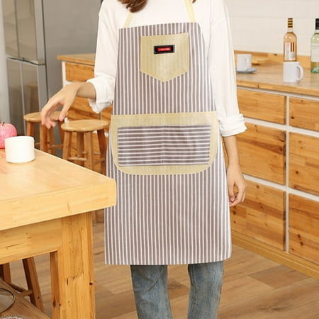 

Chicmine Women Apron Pocket Design Waterproof Adjustable Strap Striped Oil-proof Kitchen Chef Pinafore for Cooking Baking Restaurant