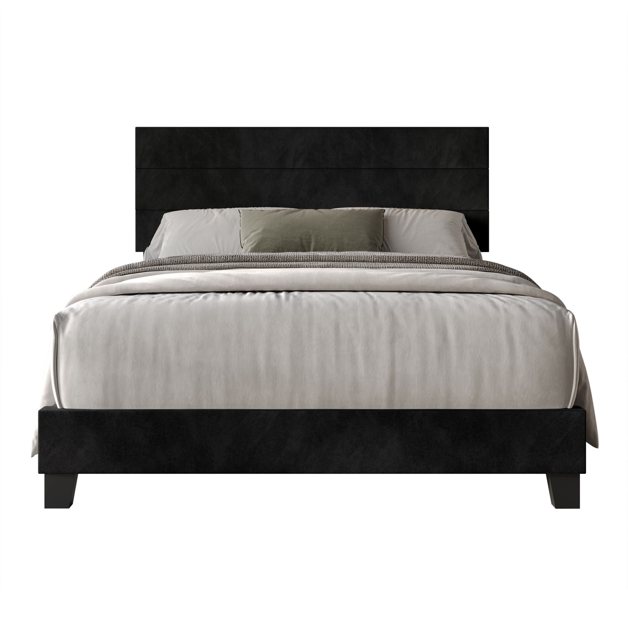 Home Design Vallejo Queen Velvet Upholstered Panel Bed Frame For Adult, Box Spring Required, Black