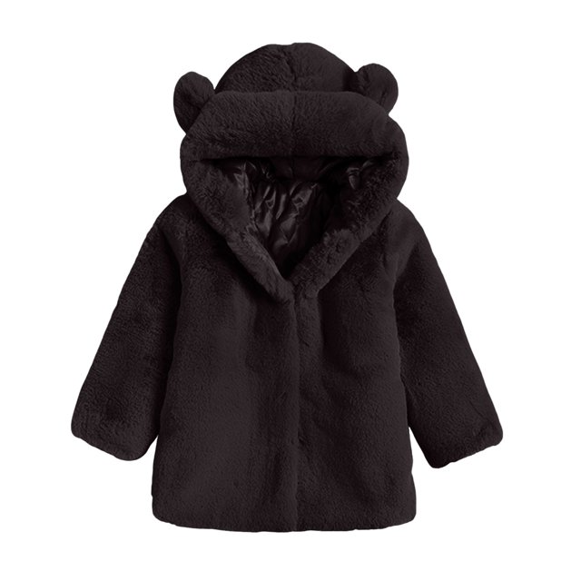 Gibobby Chamarra de invierno para niños y niñasChaqueta para niñas pequeñas Otoño de moda Orejas Invierno Niño pequeño Niños Cuello de lana Chaquetas sól(Negro, 3-4 Años)