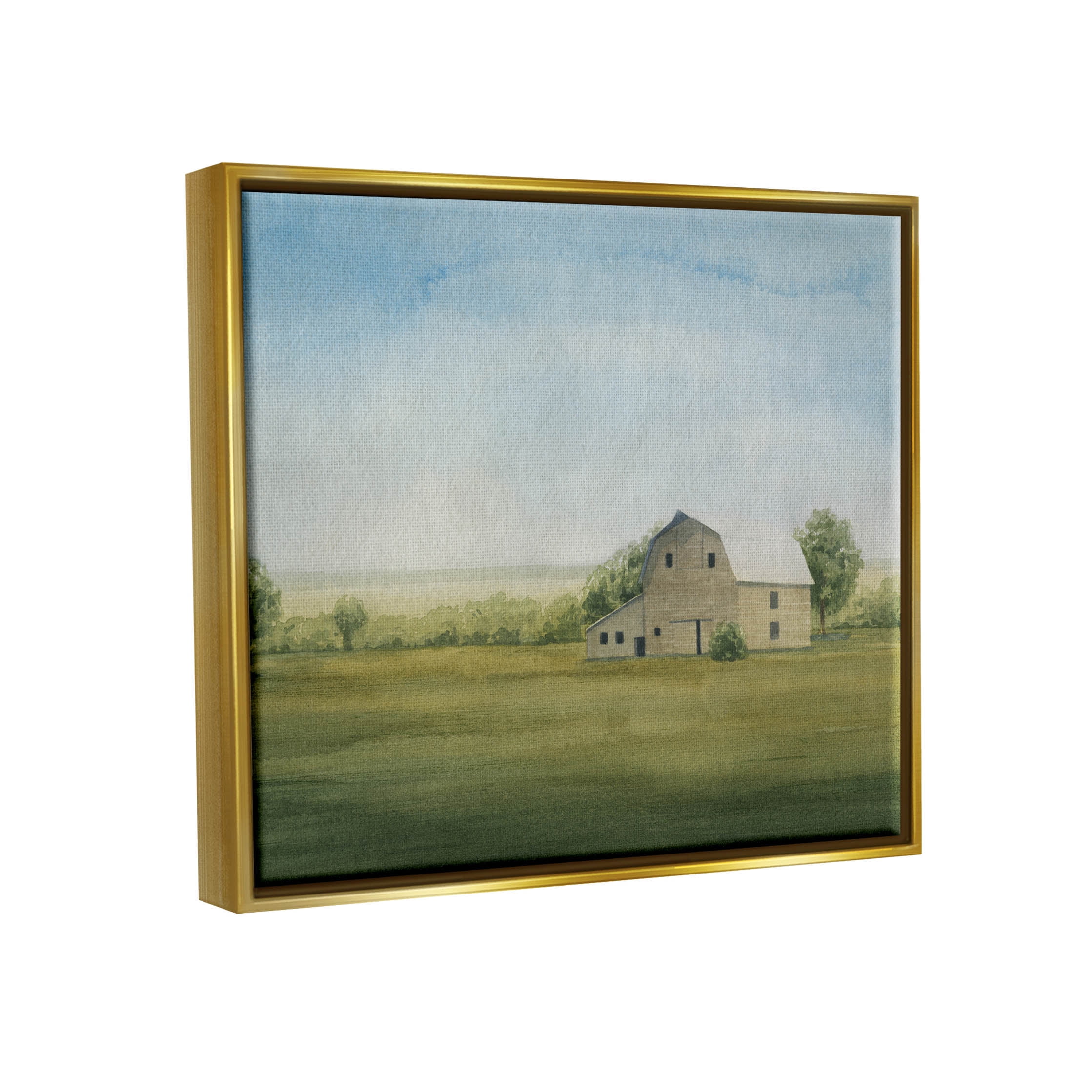 Stupell Industries Countryside Grassland Barn Painting Metallic Gold Floating Framed Canvas Print Wall Art, Design by Grace Popp
