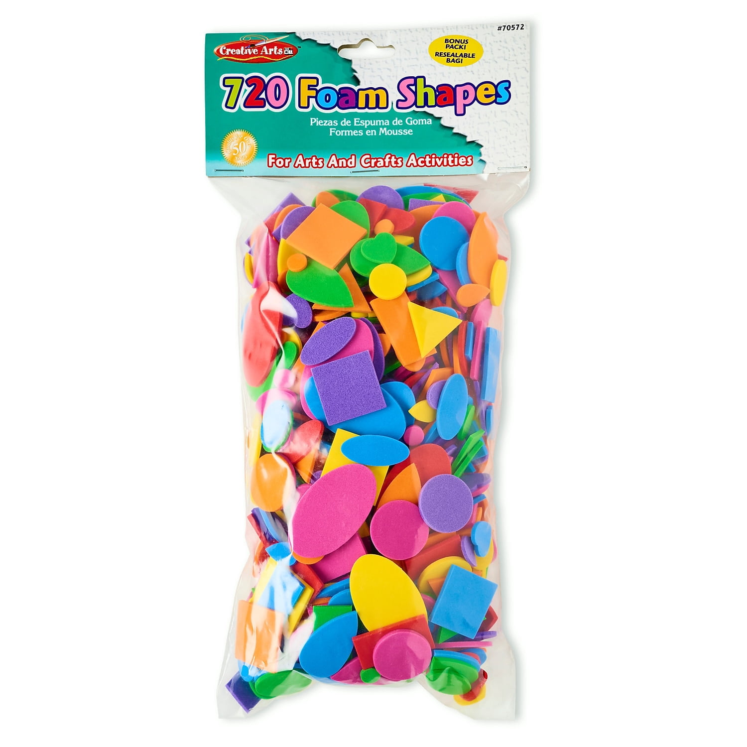 Charles Leonard Foam Shapes, Assorted Colors, 720 Per Pack, 6 Packs