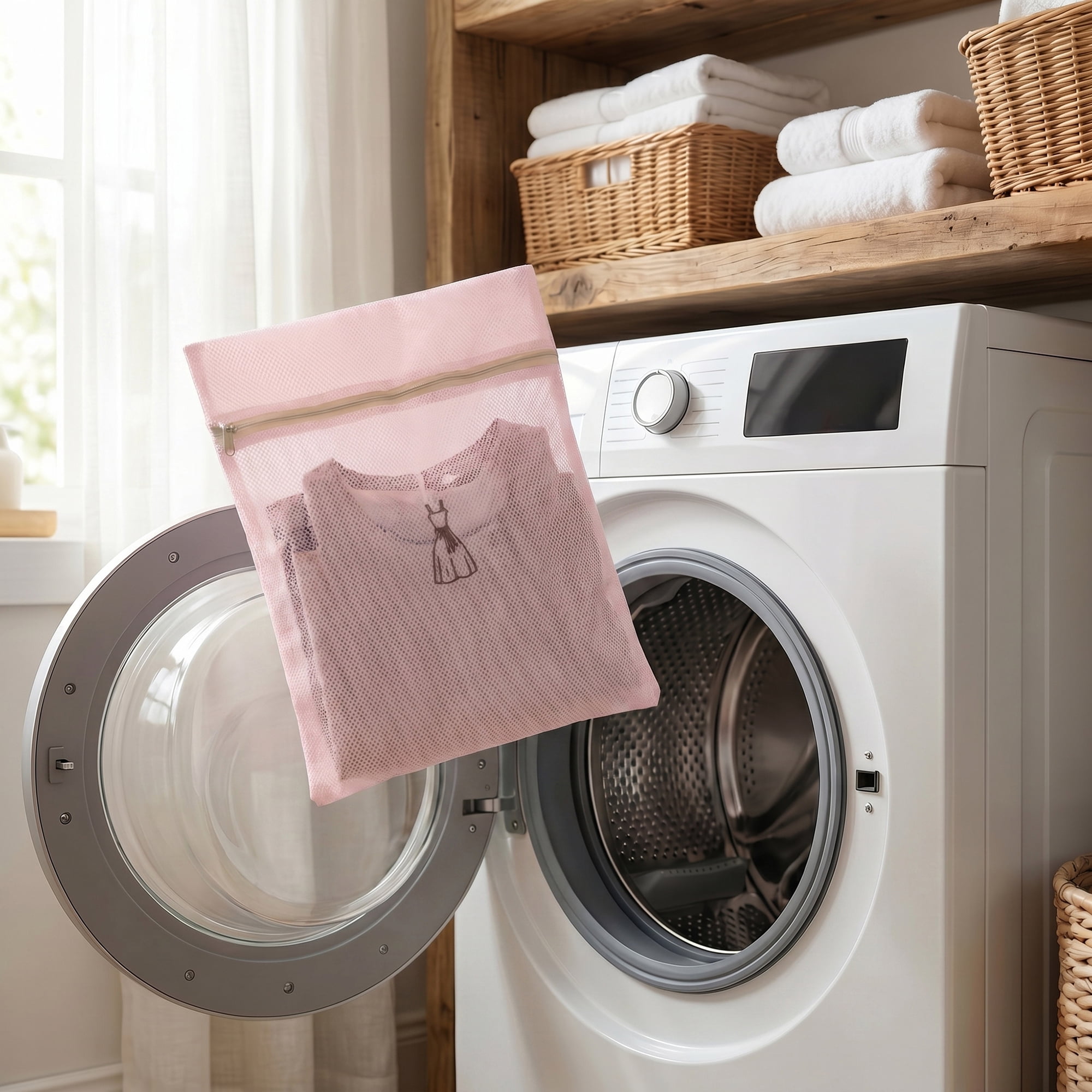 Unique Bargains 6Pcs Durable Mesh Zipper Closure Laundry Bags Pink