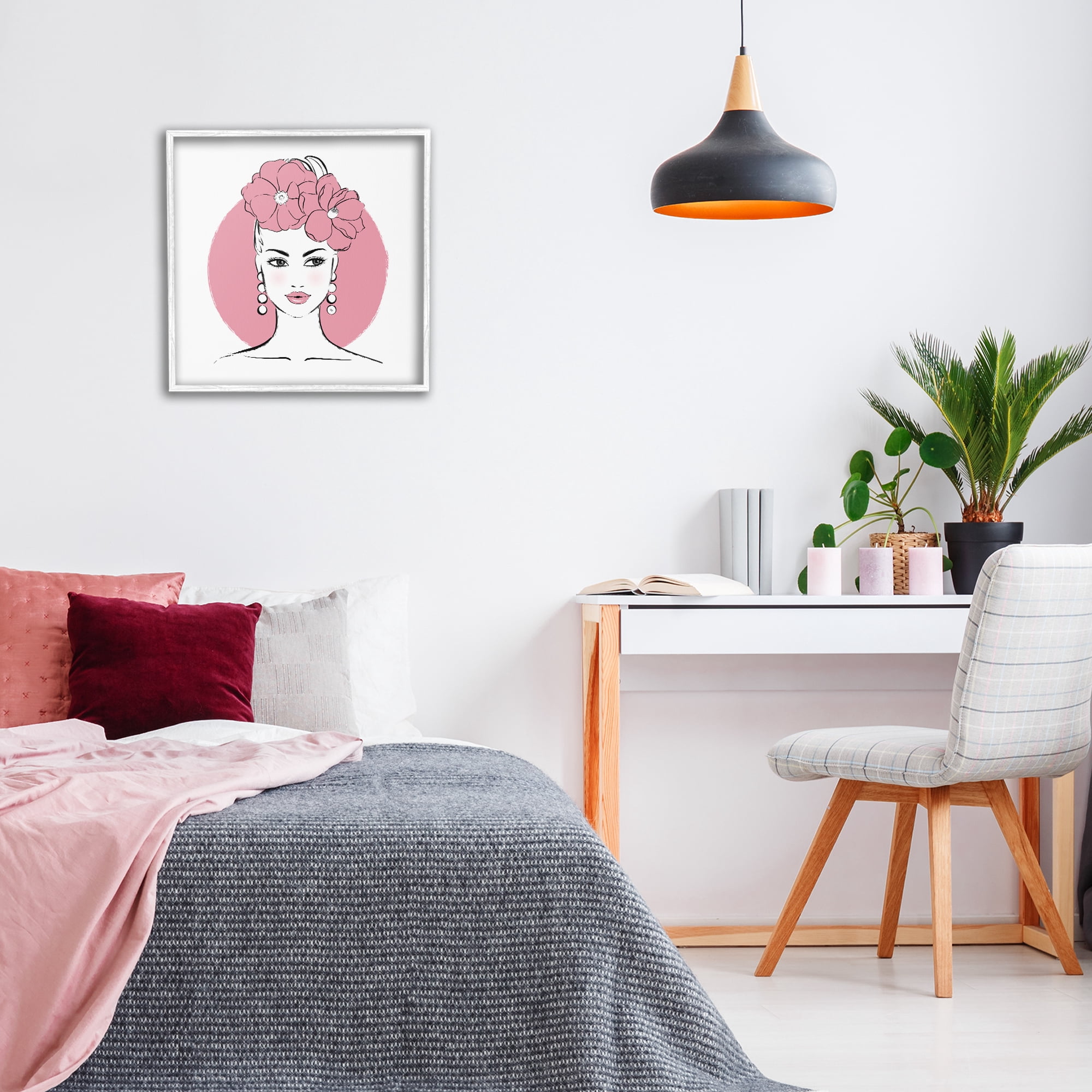Stupell Industries Pink Lady Portrait Novelty Painting White Framed Art Print Wall Art, 24 x 24