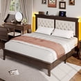 thumbnail image 3 of Lifezone Queen Solid Wood Platform Bed Frame, Tufted Headboard & Footboard with Charging Station, Noise-Free, Walnut Brown, 3 of 7