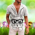 thumbnail image 2 of Spring Summer Casual Button Down Shirt Men's Easter Rabbit Print Short Sleeve White XL, 2 of 4