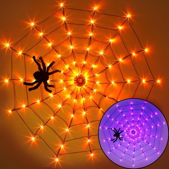Halloween Decorations, Spider Web Lights for Home, 4FT 84LED Light Up Spiderweb with Black Spider, Halloween Lights for Haunted Window Room