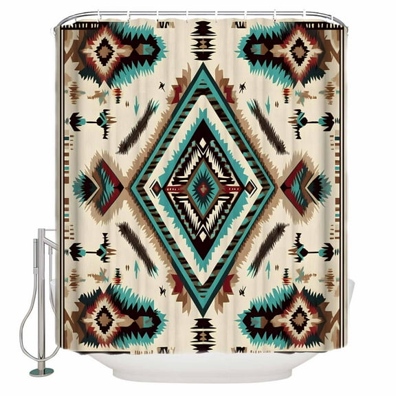 72x78 Inch Shower Curtain Red Teal Brown Bathroom Decor Waterproof Fabric Bathtub Bath Curtains Decorative Southwestern Ethnic Geometric Boho Extra Long Shower Curtain Set with Hooks