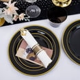 thumbnail image 4 of 350 Pieces Black and Gold Plastic Plates with Disposable Silverware, Include 50 Dinner Plates 9”, 50 Dessert Plates 6.3”, 50 Gold Rim Black Cups 9 OZ, 50 Pre Rolled Napkins Packed in, 4 of 16