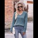 thumbnail image 5 of Camisas de Larga para Mujer, Cuello en V, Blusas Casuales de Otoño, Suéteres Holgados, Túnicas, Ropa de Moda 2025. Gris Azul L, 5 of 9