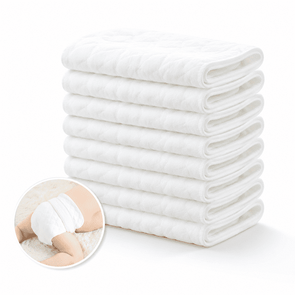 Artrylin Baby Diapers,10PcsReusable baby Diapers Cloth Diaper Inserts 1 piece 3 Layer Insert Cotton，Burping cloth， Washable Baby Care Products (Children: S 32*12cm),White