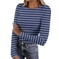 thumbnail image 2 of SDNall Women's Striped Knit Top, Ribbed Texture Long Sleeve Round Neck Stretch Blouse for Casual Wear, 2 of 8