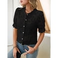 thumbnail image 4 of Camisa Informal de Encaje con Mangas Abullonadas y Cuello Redondo con Ojales para Mujer, Color Negro, Talla S, 4 of 9