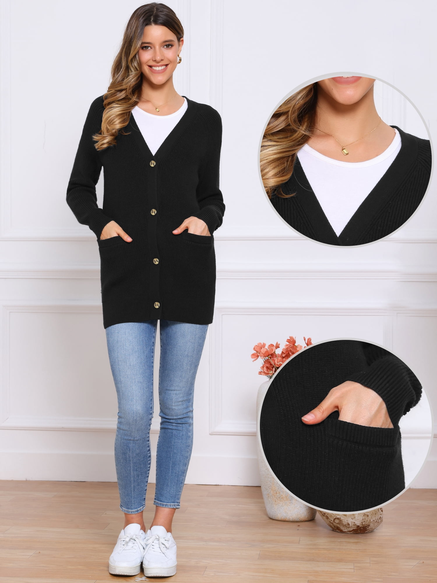 DARING DIVA Women's Open Front Button Down Cardigan Sweaters XS Black
