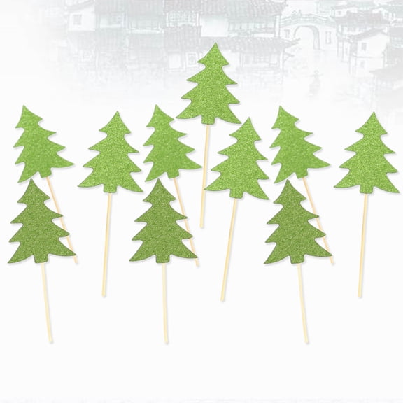 GOOHOCHY  10 Pcs Cake Sticks Topper Decorations Christmas Party Picks Green