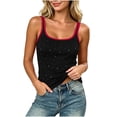 thumbnail image 2 of PNTUTB Tank Top for Women Round-Neck Spaghetti-Strap Camisoles Fashion Solid-Color Rhinestone-Embellished Slim Sleeveless Top with Padded Cups, 2 of 6