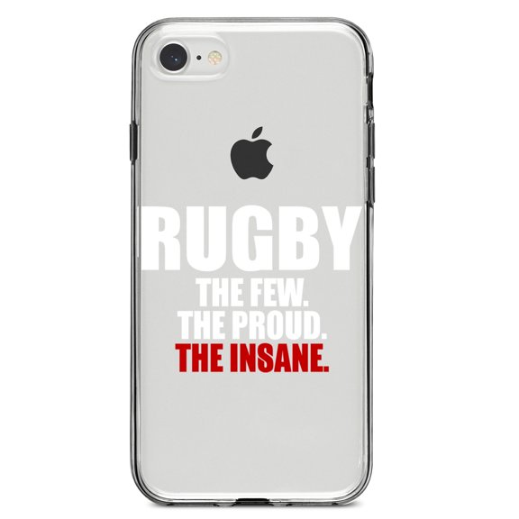 DistinctInk Clear Shockproof Hybrid Case for iPhone 7 8 SE (2020 Model) 4.7" Screen TPU Bumper Acrylic Back Tempered Glass Screen Protector - Rugby The Few The Proud the Insane