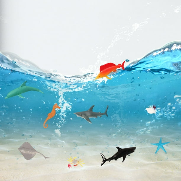 Idena – Set De 6 Criaturas Marinas De Plástico De 15 Cm: Tiburón Ballena, Tiburón Blanco, Tintorera, Delfín, Pulpo Y Orca – Para Niños A Partir De 3 Años