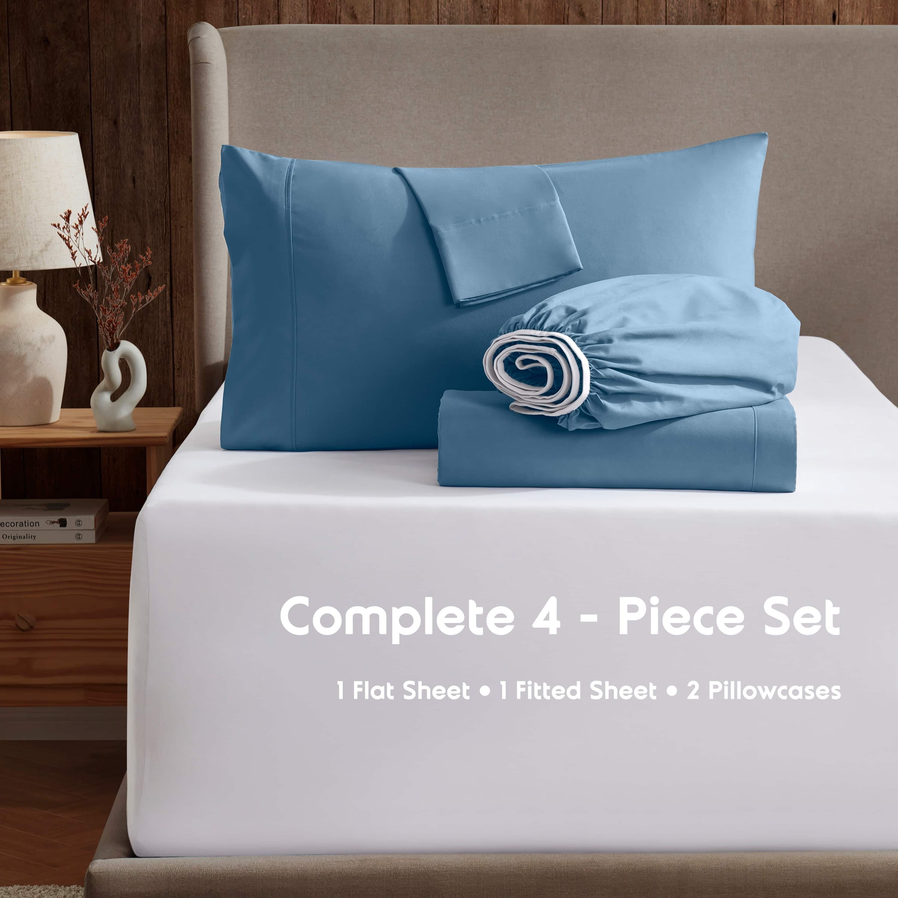 LammaLoe Extra Deep Pocket California King Sheets Set, 4 Piece, Fits 18"-24" Mattress, Breathable & Extra Soft Bed Sheets, Blue Heaven