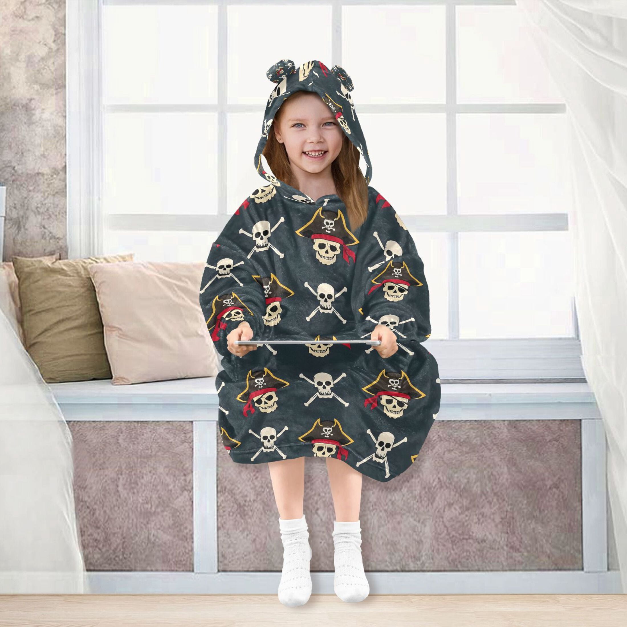 joogoo Wearable Blanket Hoodie for Cool Skull Pattern Oversized Sherpa Hooded 3-14 YR M