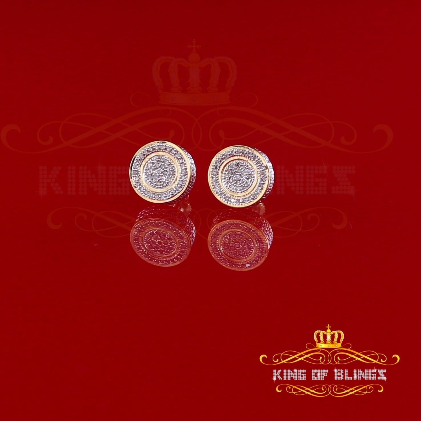 King of Bling's 10K Real Yellow Gold Real Diamond 0.25CT Men's/Women's Round Stud Micro Earring