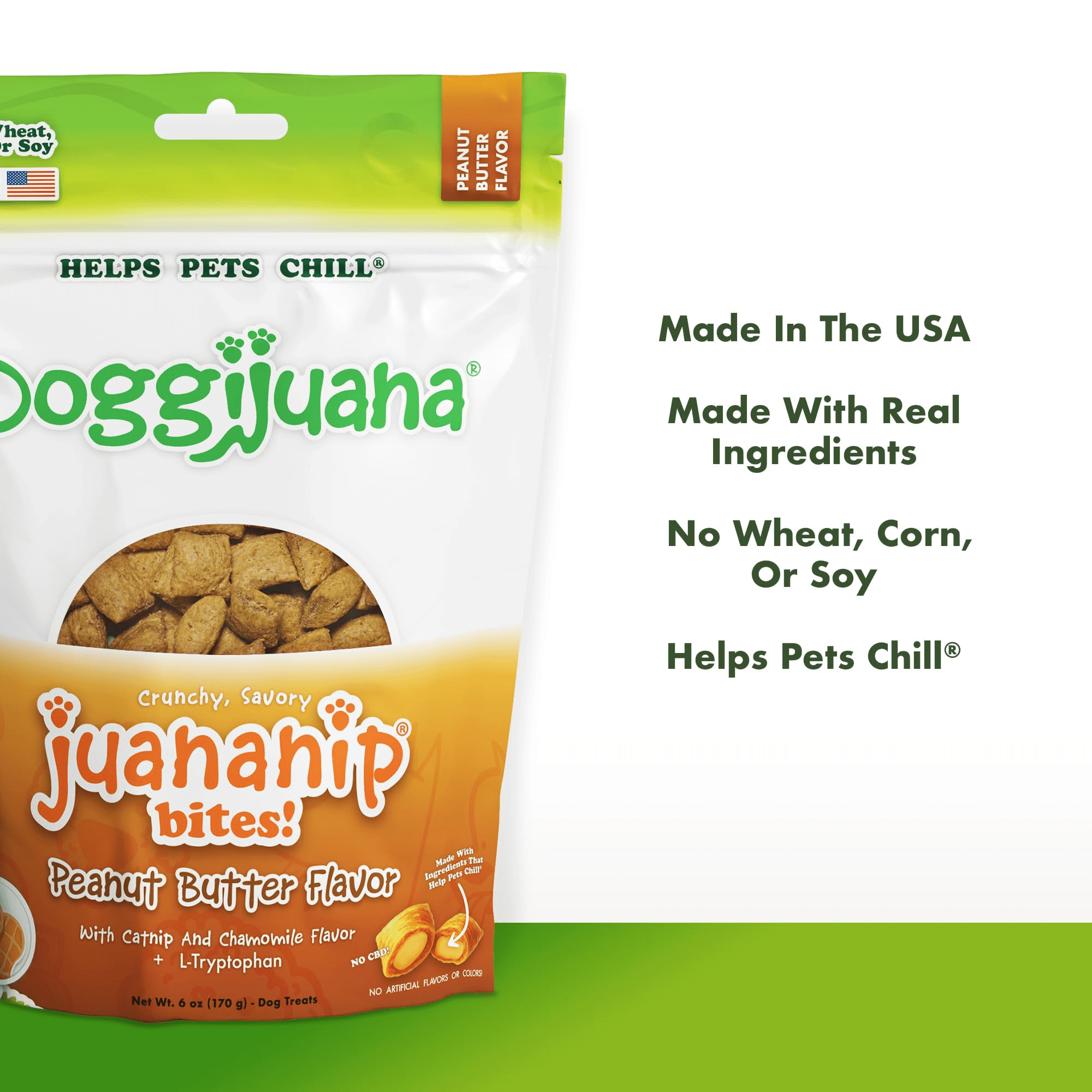 Doggijuana Dog Treats with Catnip, Chamomile and L-Tryptophan, Crunchy Calming Training Treats, Peanut Butter Flavor, 6 oz