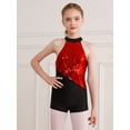 thumbnail image 2 of Yruioon Kids Girls Sequin Dance Rhythmic Gymnastics Leotard Halter Neck Sleeveless Skating Jumpsuit Red 10, 2 of 6
