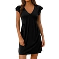 thumbnail image 1 of Vestido informal de verano para mujer con cuello en V profundo y mangas con volantes - Corte holgado, ideal para fiestas y vacaciones - S-XXL, 1 of 6