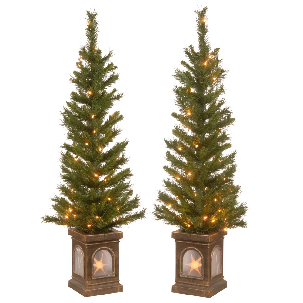 4 ft. Lehigh Valley Pine Entrance Trees with Clear Lights, Set of Two Entrance Tree With Lights
