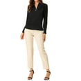thumbnail image 2 of MODA NOVA Juniors Decor Button Pleated Solid Long Sleeve V Neck Shirt, 2 of 5