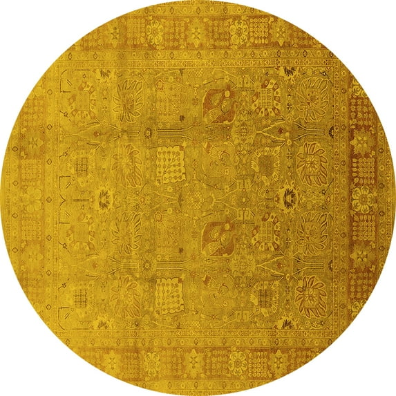 Ahgly Company Indoor Round Oriental Yellow Industrial Area Rugs, 3' Round