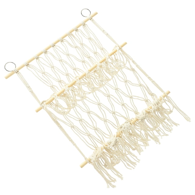 GARVALON Hanging Toy Storage Book Holder for Kids White Iron Cotton Rope with Multi-function Storage 1Set