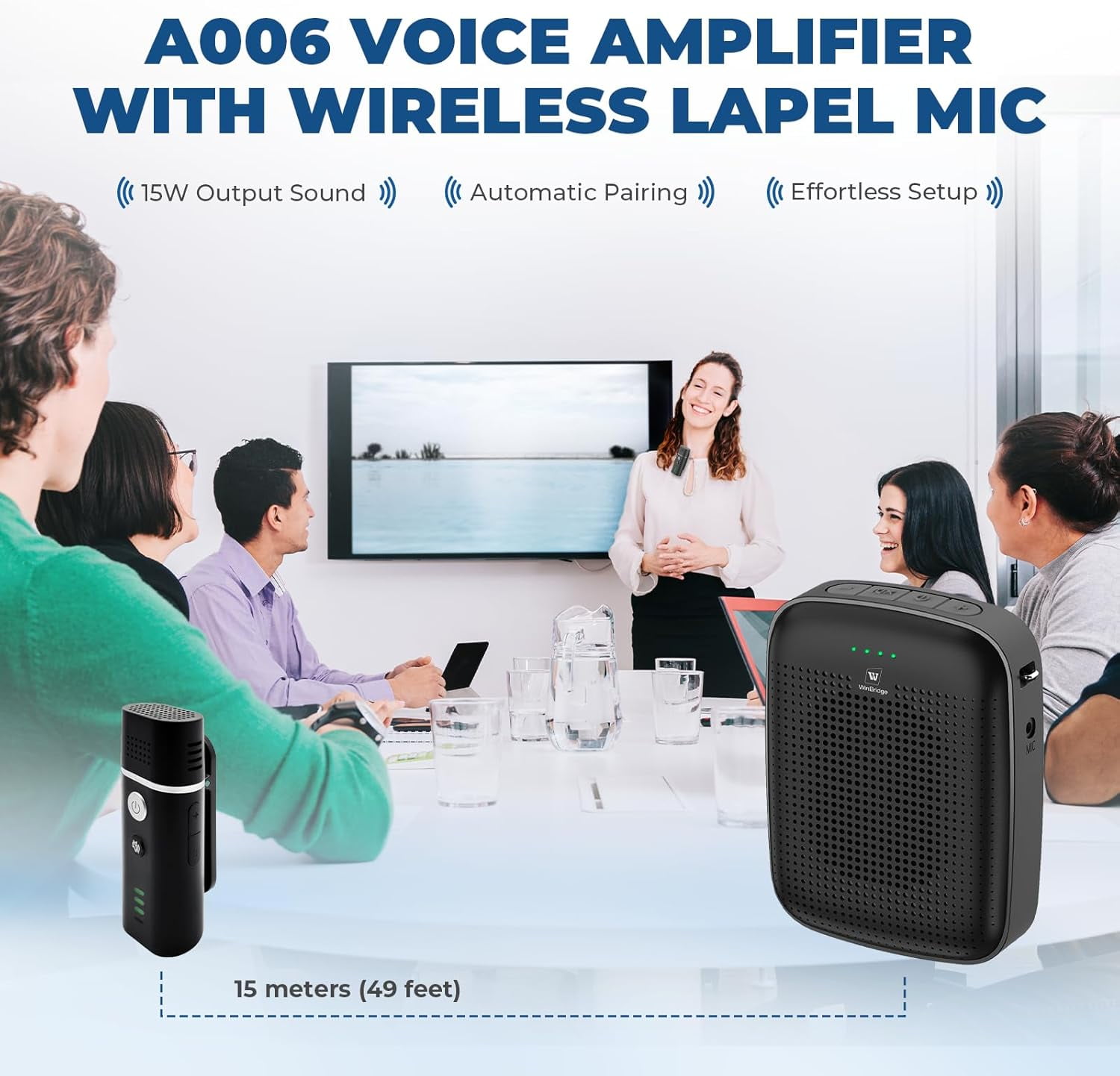 HW HAOWORKS Wireless Lavalier Microphone,Mini Mic with Speaker,Voice Amplifier for Teachers Classroom,Tour Guide - A006