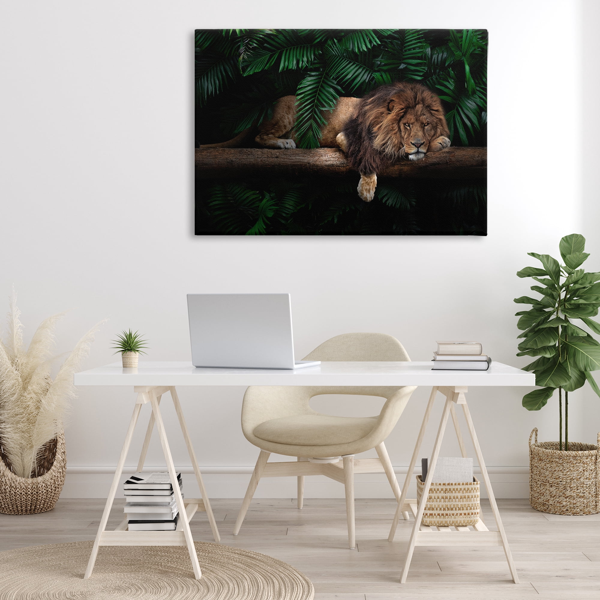 Stupell Industries Lion on Tropical Branch Animals Painting Wrapped Canvas Art Print Wall Art, 45 x 30