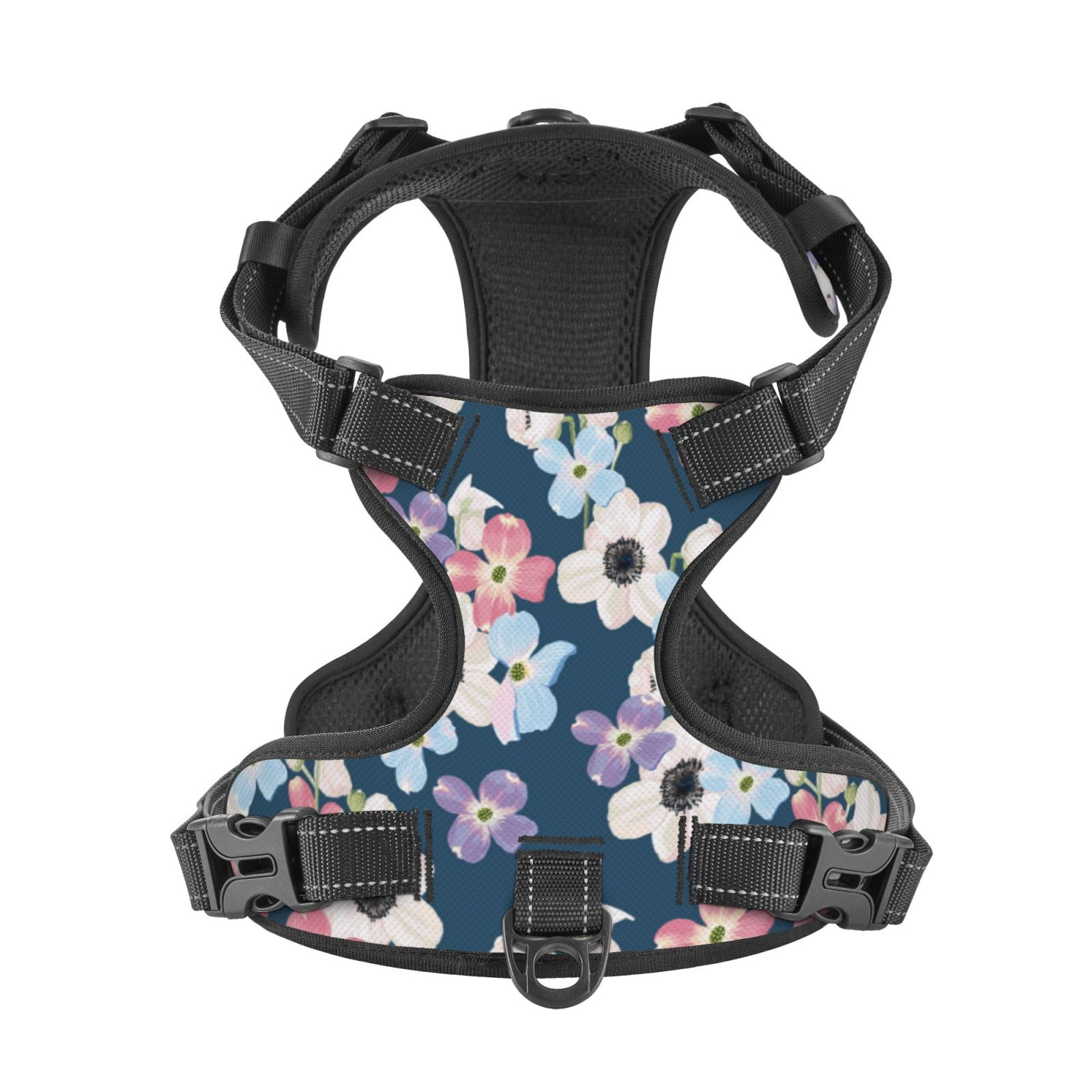 Kdxio Flowers Print No Pull Dog Harness Adjustable Reflective Oxford Easy Control Medium Large Dog Harness for Training and Everyday-Small