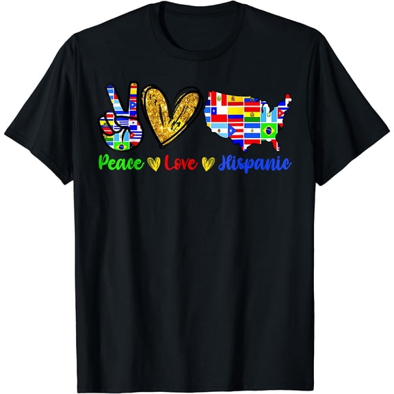 Peace Love Hispanic Heritage Month Decoration Country Flags T-Shirt