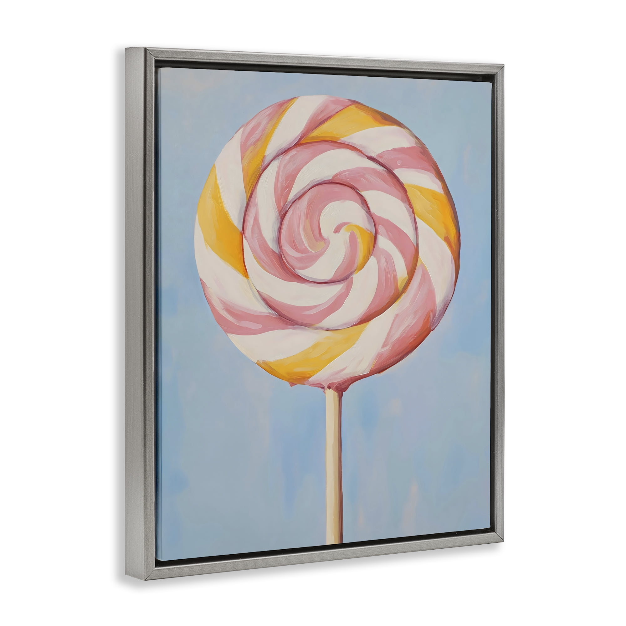 Stupell Industries Lollipop with Pink & Orange Swirl Gray Framed Floater Canvas Wall Art, design by The Prints Vibe