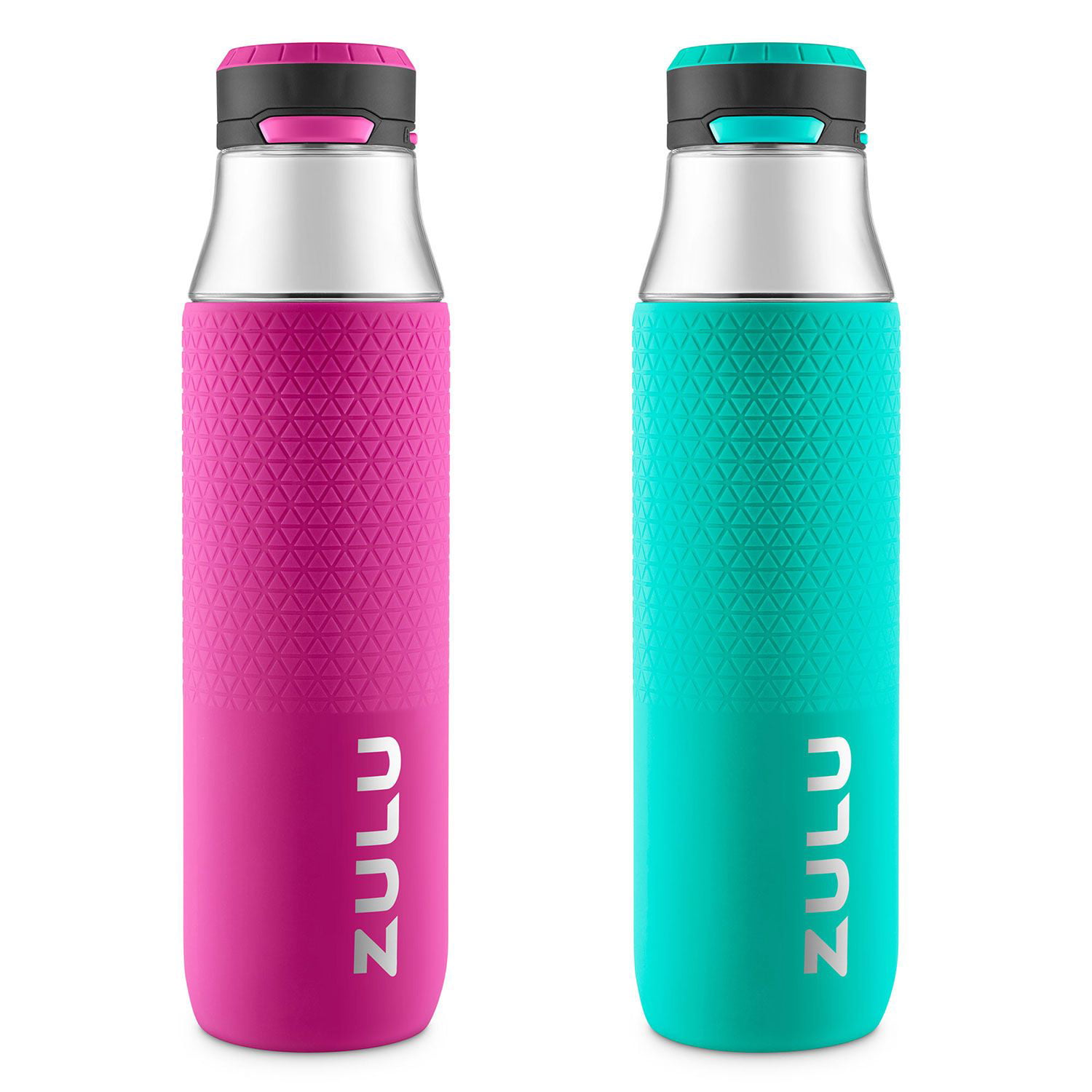 ZULU Studio Tritan Water Bottles with Silicone Grip, Leak Proof Flip Lid,  BPA Free, Tasteless & Odorless, 32oz Mint/Vibrant Orchid -2 Pack 