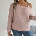 thumbnail image 5 of Duoif Sweaters for Women Trendy Women's Fall/Winter Casual Metal Buckle Spliced Off The Shoulder Sleeve Pullover Sweater Women's Sweaters Womens Tops Pink L, 5 of 8