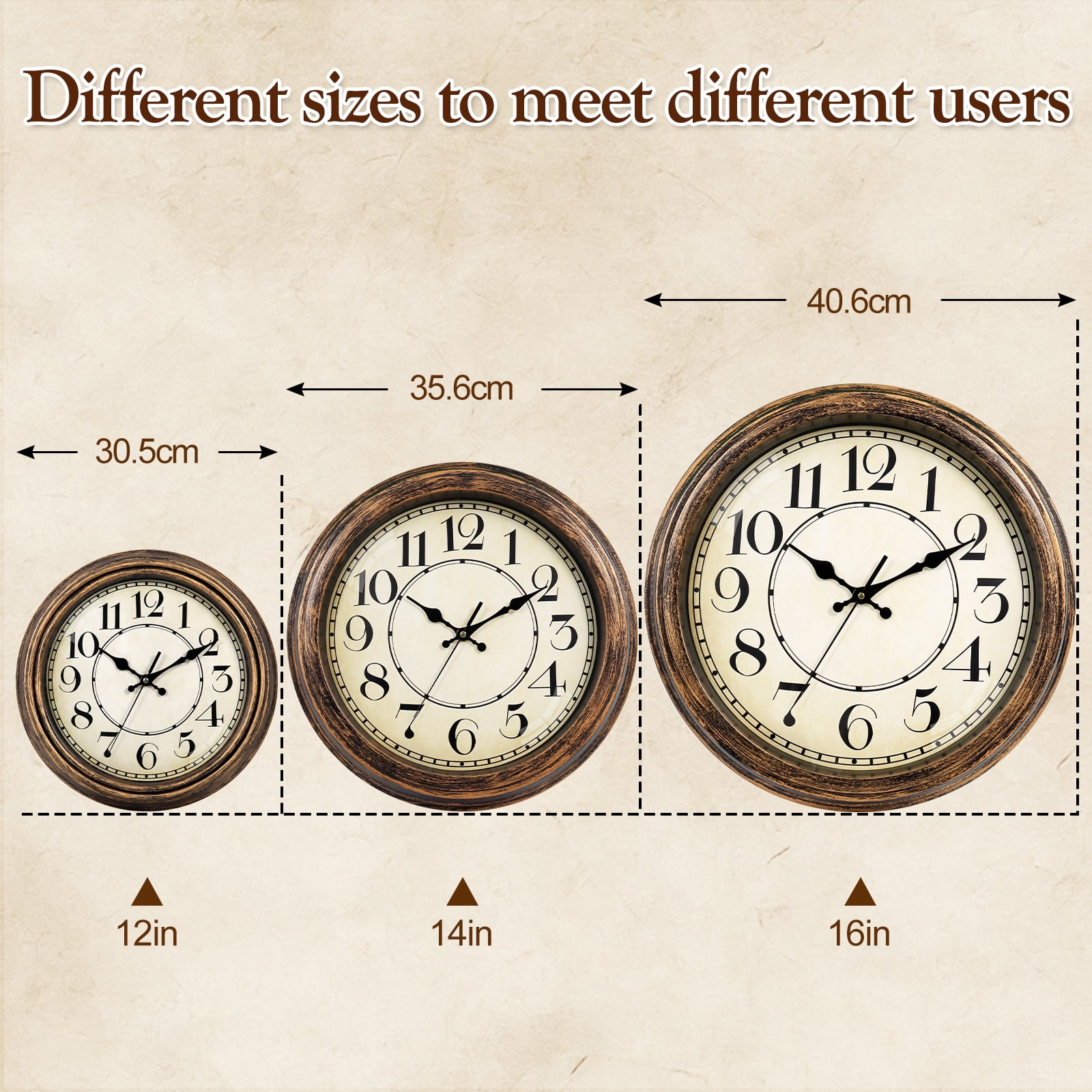 Geevon Retro Silent 14 Inch Wall Clock Non Ticking, Rustic Vintage Clock Quartz Decorative, Battery Operated for Kitchen/Office/Classroom/Bedroom/Living Room Decor