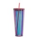 thumbnail image 1 of Vaso de agua fría de plástico de doble capa de 750 ml, vaso para bebidas, vaso de agua con pajita láser transparente con tapa, 1 of 5