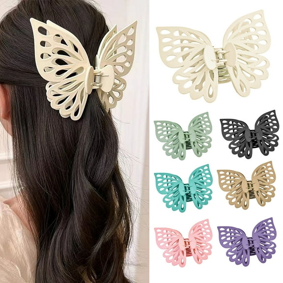 Dujiujun Large Hair Claw with Strong Grip Double-Layered Butterflies Shape Hair Clip Anti-slip Teeth Ponytail Clip Back Head Hair Claw