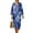 Blue Tie-dye, variant on COEQINE Women's Midi Dress 3/4 Sleeve Wrap V-Neck Casual Sundress, Loose Fit Linen-Like Calf Length Tunic Dress for Women, Machine Washable, Size S, Blue Tie-dye