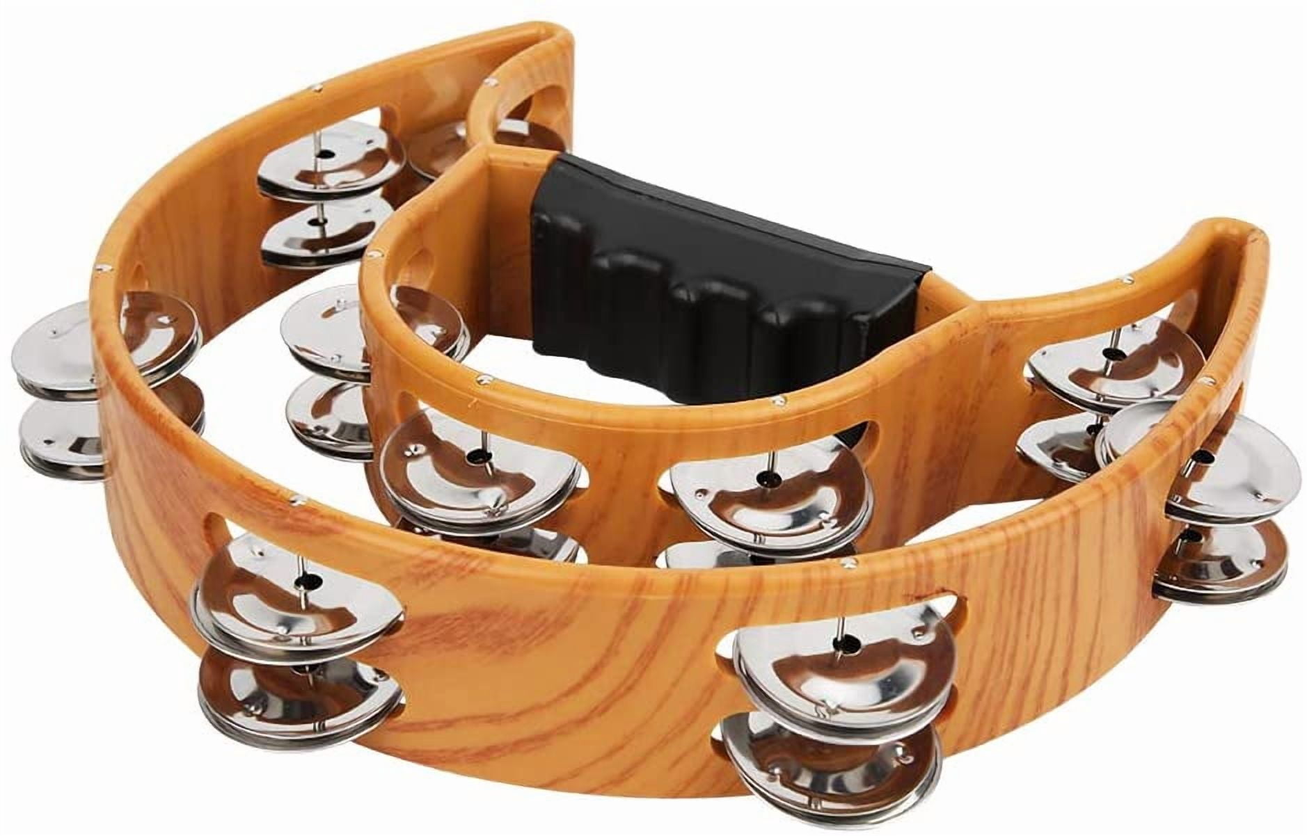 CATPAN Sturdy Wooden-Style Tambourine with Double Row Jingles & Comfort Grip - Percussion Instrument